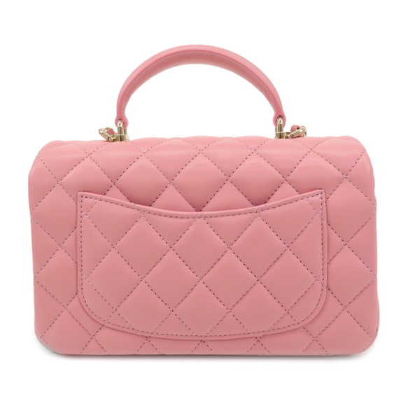 Chanel Handle Flap Top Bag Lambskin Matelasse Pink Mini Shoulder - Picture 1 of 12